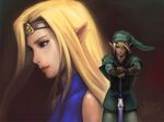  1girl blonde_hair hat jayun link long_hair master_sword pointy_ears princess_zelda sword the_legend_of_zelda weapon 