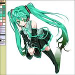  aqua_hair detached_sleeves eighth_note eighth_rest green_eyes hatsune_miku honokan long_hair musical_note necktie solo thighhighs treble_clef twintails very_long_hair vocaloid 