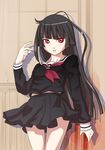  aoze bangs black_hair black_serafuku black_skirt blood blunt_bangs enma_ai highres hime_cut jigoku_shoujo long_hair red_eyes school_uniform serafuku skirt solo 