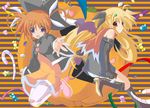  bad_id bad_pixiv_id black_dress blonde_hair boots brown_hair candy candy_cane cape dress elbow_gloves fate_testarossa food gloves hair_ribbon halloween jack-o'-lantern knee_boots lyrical_nanoha mahou_shoujo_lyrical_nanoha multiple_girls orange_skirt panties pantyhose pantyshot plus9 pumpkin purple_eyes red_eyes ribbon skirt tail takamachi_nanoha twintails underwear white_legwear wings 