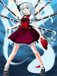  fusion ghost highres hitodama if_they_mated iwako katana konpaku_youmu konpaku_youmu_(ghost) ribbon short_hair silver_hair solo sword touhou weapon yasaka_kanako 