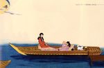  1girl amano_hyou bakumatsu_rouman bird boat crane_(animal) japanese_clothes kimono official_art senno_aki snk takane_hibiki watercraft 