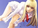  bent_over blonde_hair fingerless_gloves gloves jayun lili_(tekken) long_hair skirt solo tekken white_skirt 