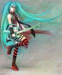  aqua_hair guitar hachune_miku hatsune_miku highres instrument long_hair naramura platform_footwear solo spring_onion striped striped_legwear themed_object thighhighs twintails vocaloid zettai_ryouiki 