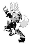  animal_ears armor artist_request furry gloves greyscale male_focus monochrome scouter smile solo star_fox tail wolf wolf_ears wolf_o'donnell wolf_tail 