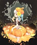  back bad_id bad_pixiv_id barefoot blue_hair blush feet halloween kito_(sorahate) kneeling licking original pumpkin pumpkin_hat pumpkin_juice solo twintails 