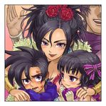  2girls :3 black_hair blush bow breasts cleavage deborah deborah's_daughter deborah's_son dragon_quest dragon_quest_v eyeshadow family father_and_daughter father_and_son flower hair_bow hero_(dq5) husband_and_wife jewelry large_breasts lipstick lipstick_mark makeup mature mimonel mole mole_under_eye mother_and_daughter mother_and_son multiple_boys multiple_girls nail_art nail_polish purple_eyes purple_nails ring rose short_hair wedding_band 