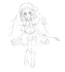  dress flandre_scarlet greyscale hat hat_ribbon laevatein mary_janes monochrome noorrzz one_side_up ribbon shoes short_hair sketch socks solo touhou traditional_media wings 
