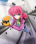  ahoge bad_id bad_pixiv_id blue_eyes boots celestial_being_uniform feldt_grace floating gloves gundam gundam_00 halloween haro jacket pink_hair ponytail solo yone 