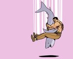  black_hair facial_hair final_fight hug junkboy male_focus mike_haggar muscle mustache pants piledriver shark shirtless shoes solo sweatdrop wallpaper wrestling 