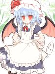  bat_wings blue_hair bow flower hat hat_ribbon maid red_eyes remilia_scarlet ribbon ry short_hair solo touhou wings 