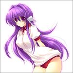  artist_request buruma clannad fujibayashi_kyou gym_uniform long_hair lowres purple_eyes purple_hair solo 