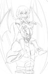  1girl artist_request bat_wings carrying crossover defense_of_the_ancients greyscale highres monochrome night_stalker_(dota) remilia_scarlet shoulder_carry touhou wings 