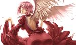  alternate_costume animal_ears ass back breasts dress feathers large_breasts looking_back mystia_lorelei older pink_hair red_eyes ribbon ruukii_drift short_hair smile solo touhou wings 