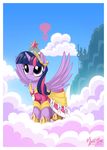  aircraft balloon canterlot clothing cloud crown dress equine female feral friendship_is_magic gold hair horn horse hot_air_balloon mammal multi-colored_hair my_little_pony mysticalpha pony purple_eyes silhouette standing twilight_sparkle_(mlp) winged_unicorn wings 