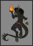  ambiguous_gender anthro bracelet canine claws demon dragon fangs female fire hindpaw horn hybrid jewelry looking_at_viewer looking_back magic mammal paws plain_background scalie solo tegusaurus yellow_eyes 