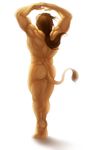  back balls biceps brown_fur butt feline flexing fur hair knuxlight lion male mammal mane muscles nude plain_background ponytail pose solo standing tan_fur white_background 