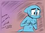  anthro blue_fur breasts cartoon_network cat english_text feline female fur holding_breast mammal navel nicole_watterson ninoeros nipples nude solo tears text the_amazing_world_of_gumball themanwithnobats whiskers 