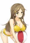  aixioo bad_id bad_pixiv_id ball beachball bikini breasts brown_hair cleavage hair_ornament hairclip highres large_breasts shinomiya_himawari solo swimsuit vividred_operation yellow_bikini yellow_eyes 