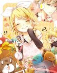  1boy 1girl ? apron arm_warmers bad_id bad_pixiv_id bare_shoulders baseball bear bird blonde_hair blush brother_and_sister closed_eyes electric_screwdriver fish green_eyes hair_ornament hair_ribbon hairclip headphones heart imagining kagamine_len kagamine_rin n_(nico_ed) necktie open_mouth ribbon short_hair siblings smile snake thought_bubble tools twins vocaloid 