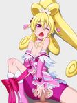  1girl aida_mana bdsm bike_shorts blonde_hair blush boots bow censored choker cure_heart dokidoki!_precure eyelashes flat_chest heart hetero highres long_hair magical_girl mosaic_censoring nipples one_eye_closed open_mouth penis pink_bow pink_eyes pink_footwear pink_sleeves ponytail precure sex simple_background sweatdrop takeda_yukimura top_pull torn_clothes vaginal white_background wince 