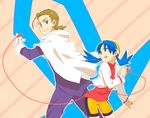  1girl age_difference ahoge bad_id bad_pixiv_id blue_eyes blue_hair cape child crystal_(pokemon) gloves hat minaki_(pokemon) mmm73 pokemon pokemon_(game) pokemon_gsc red_string string twintails 