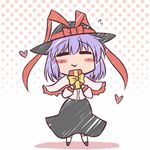  :&gt; =_= =v= blush_stickers capelet gift hat heart lowres nagae_iku purple_hair short_hair skirt smile solo touhou yoshi_tama 
