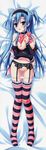  1girl :o absurdres black_legwear blue_hair breasts dakimakura frilled_legwear garter_belt haotone_tsubasa highres kisaragi_gold_star legs long_hair moribe_(rabumanyo) neck_ribbon nipples no_bra no_pussy panties panty_pull pink_legwear pink_panties purple_eyes ribbon shirt_pull striped striped_legwear thighhighs two_side_up underwear 