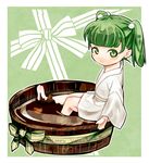  bucket chamaruku chocolate green_eyes green_hair hair_bobbles hair_ornament in_bucket in_container kisume long_sleeves short_hair sitting solo touhou wide_sleeves wooden_bucket 