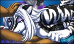  anthro big_breasts blue_eyes breasts cleavage eyewear feline female furafterdark grey_hair hair imminent_sex lynx male max_blackrabbit skunk smile sunglasses tagme tina_lynx white_hair zig_zag 