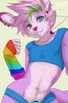  cute gay girly male piercing purple_fur rainbow smile two two_tone_hair 