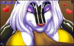  2011 anthro big_breasts blue_eyes breasts cleavage clothed clothing digital_media_(artwork) duo female furafterdark hair heart_symbol male mammal max_blackrabbit mephitid skunk smile white_hair zig_zag 