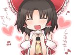  black_hair closed_eyes eating food food_on_face hakurei_reimu happy heart musical_note onigiri rice rice_on_face shiohachi short_hair smile solo touhou 