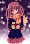  achiga_school_uniform atarashi_ako blazer blush gift gloves jacket ribbon rocha_(aloha_ro_cha) saki saki_achiga-hen scarf smile solo two_side_up winter_uniform 