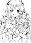  agahari greyscale long_hair margaret_(rune_factory) monochrome pointy_ears rune_factory rune_factory_4 simple_background smile solo white_background 