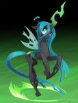  cat_eyes changeling female feral friendship_is_magic green_eyes green_hair green_theme hair holes horn long_hair my_little_pony queen_chrysalis_(mlp) ring sajira slit_pupils solo standing wings 