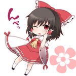  black_hair blush chibi flower hakurei_reimu one_eye_closed red_eyes shiohachi short_hair solo standing tongue tongue_out touhou 