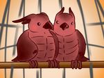  avian beak bird brown_skin cage cute duo godzilla_(series) kaiju not_furry perch pteranodon rodan unknown_artist wings 