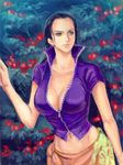  arisue_kanako black_hair breasts cleavage forehead large_breasts long_hair midriff navel nico_robin one_piece unzipped 