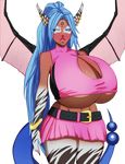 beat belt big_breasts blue_hair breasts cleavage clothed clothing dark_skin demon demon_wings dragon eyes facial_mark facial_piercing feline female front hair heterochromia huge_breasts hybrid jewelry mammal markings miniskirt mugenillustrations musical_note nails pink_lips plain_background red_nails shirt simple_background skimpy skirt socks_(marking) solo spread_wings tiger tight_clothing transparent_background under_boob white_tiger wings 