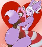  &lt;3 ambiguous_gender anthro canine duo eyes_closed female fennec fluffy_tail fox from_behind fur hug hug_from_behind mammal nightfaux nude one_eye_closed purple_fur red_panda tail_grab tail_hug 