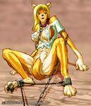  bdsm blonde_hair breasts canine chain chained claws clothing collar crying digitigrade dog female hair hindpaw kemono_inukai long_hair looking_at_viewer mammal multi_breast nude pawpads paws rope sitting soles solo spread_legs spreading tail_between_legs tears toes torn_clothing transformation 