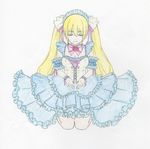  alice-star blonde_hair breasts closed_eyes colorized frills highres long_hair medium_breasts original smile solo traditional_media very_long_hair 