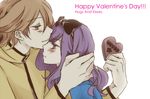  1girl ark41500 bad_id bad_pixiv_id blush bow brown_eyes brown_hair english hair_bow heart kamen_rider kamen_rider_fourze_(series) long_hair nozama_tomoko purple_eyes purple_hair sakuta_ryuusei smile upper_body valentine 