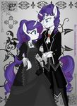  abstract_background anthro anthrofied blue_eyes clothing crossgender dress duo equine eye_contact female friendship_is_magic fur hair hi_res horn jaquelindreamz male mammal my_little_pony purple_hair rarity_(mlp) smile square_crossover unicorn white_fur 