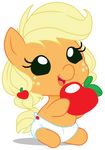  apple applejack_(mlp) blonde_hair cute cuteness_overload equine female feral freckles friendship_is_magic fruit hair horse mammal my_little_pony plain_background pony solo sunibee sweetsing white_background young 