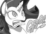  english_text equine female feral friendship_is_magic greyscale horn looking_at_viewer mammal monochrome my_little_pony rarity_(mlp) reaction_image solo sunibee suprised surprise sweetsing text unicorn 