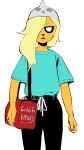  2018 adventure_time anthro bag biped black_nose blonde_hair bronwyn canine cartoon_network clothed clothing dog female flat_chested fur hair hat looking_at_viewer mammal pants rtr shirt simple_background solo young 