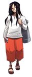  asakura_you bag_over_shoulder brown_hair long_hair long_sleeves sandals shaman_king shorts smile star_(symbol) 