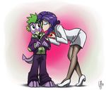  &lt;3 anthro blush clothing dragon dress duo eyes_closed eyeshadow fangs female friendship_is_magic gem glancojusticar green_eyes hair hoodie human humanized kissing makeup male mammal my_little_pony piercing purple_hair rarity_(mlp) spike_(mlp) standing 